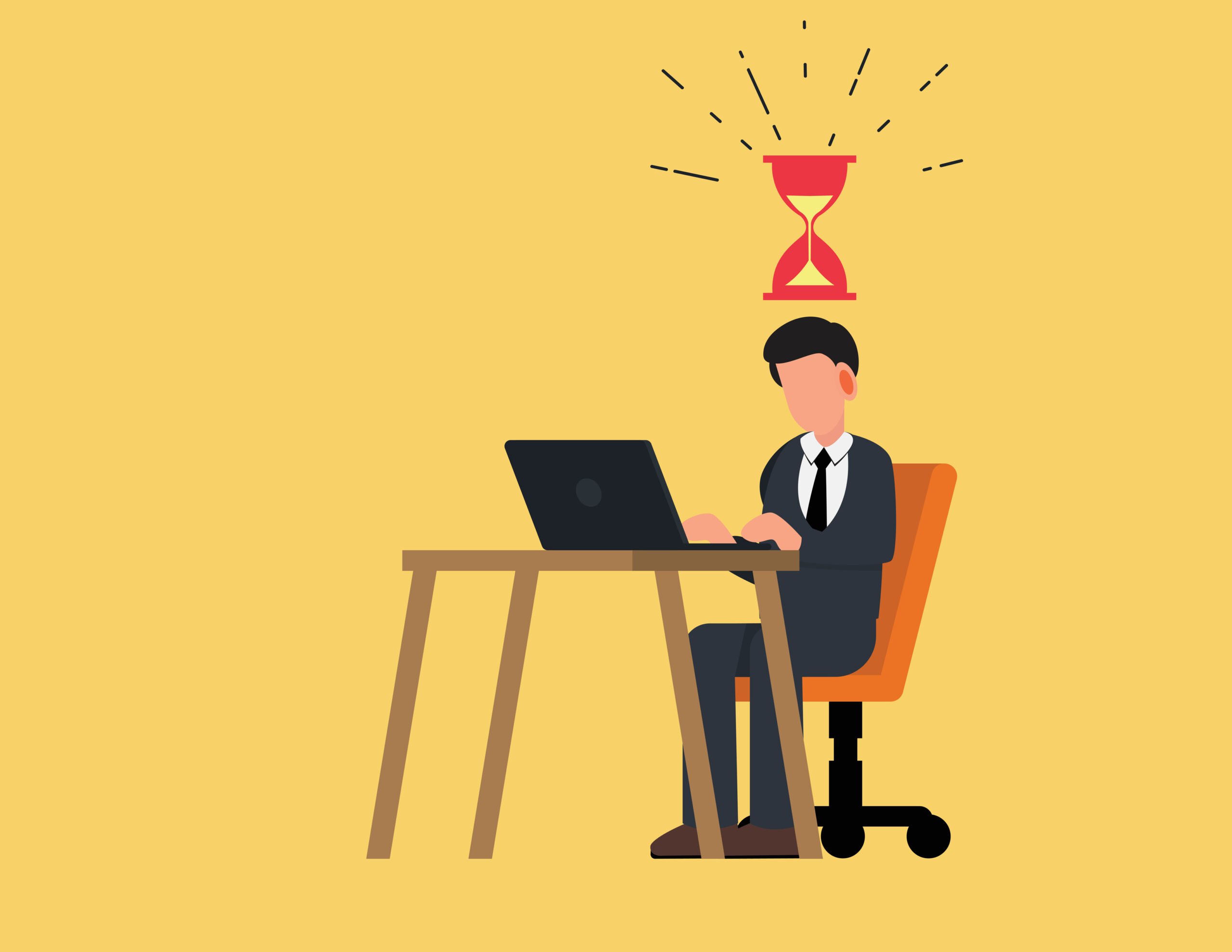 hourglass running out with executive at desk