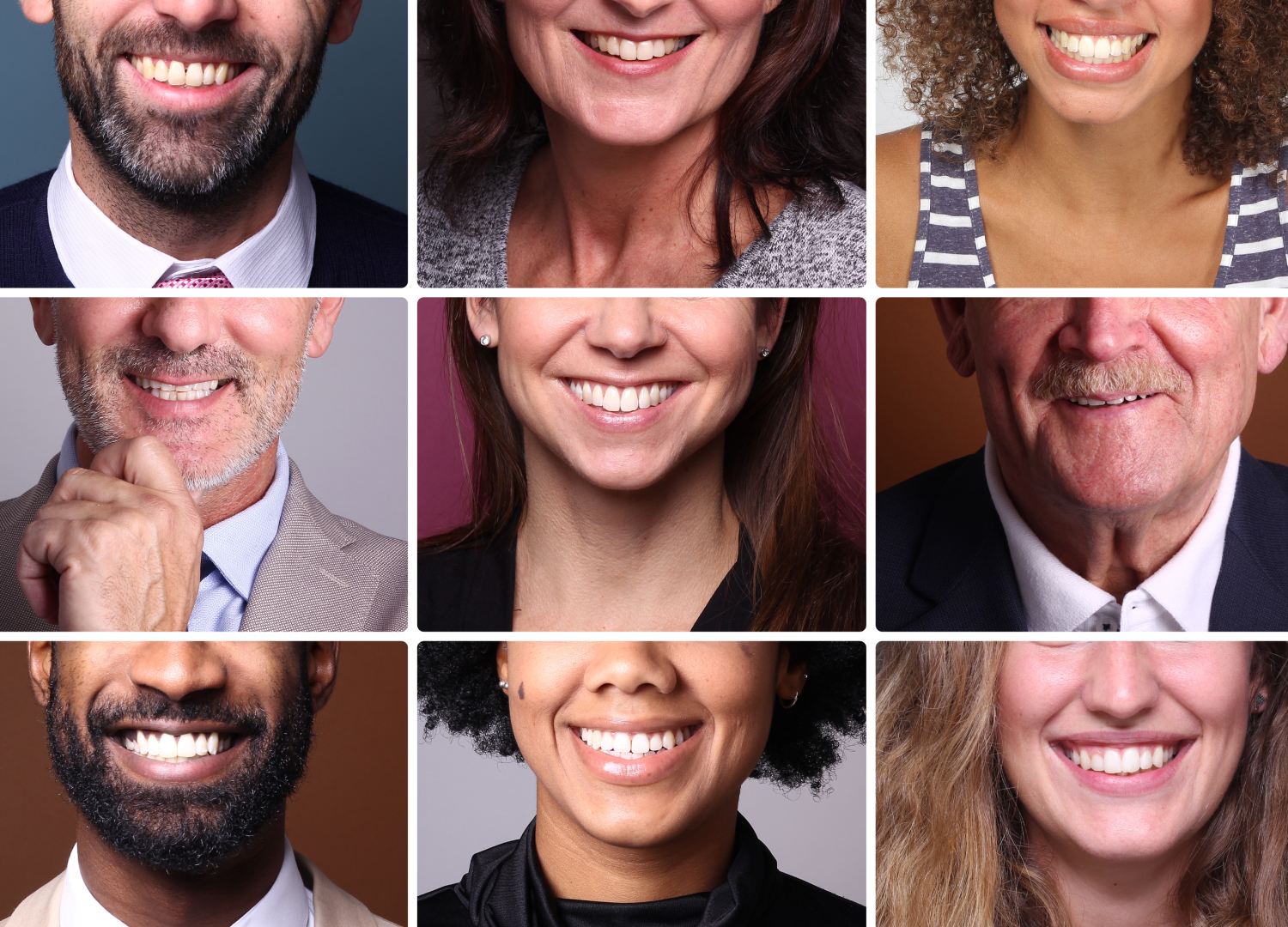 nine faces of different types of people