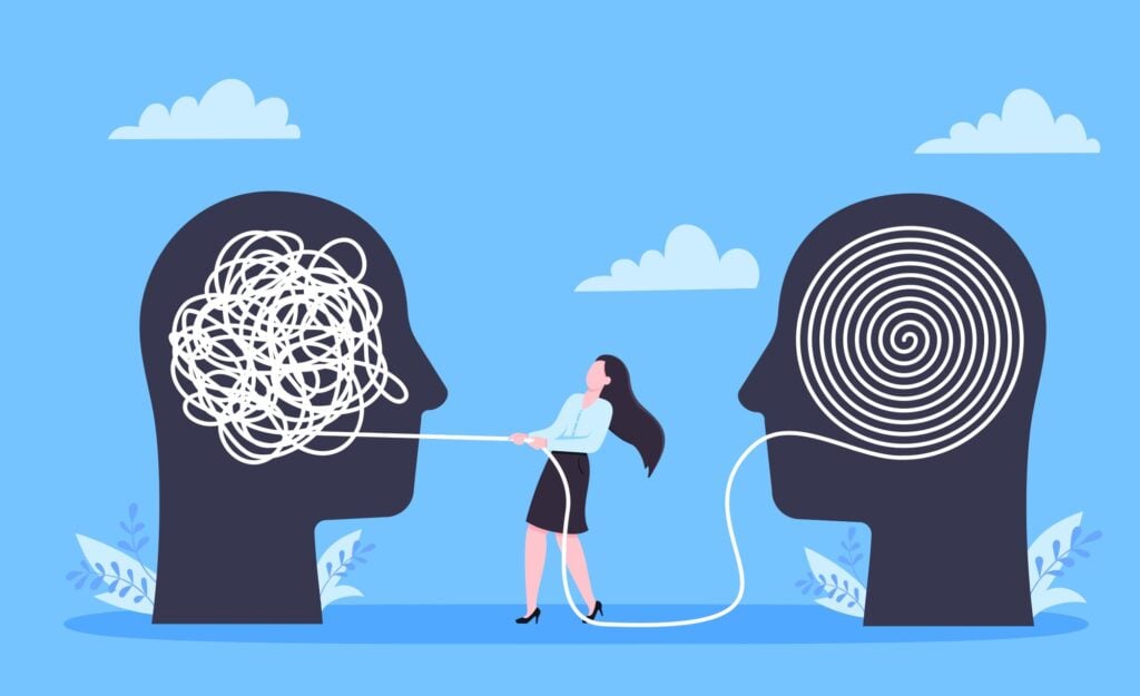 Unravel business chaos process with tangle difficult problem business concept.
