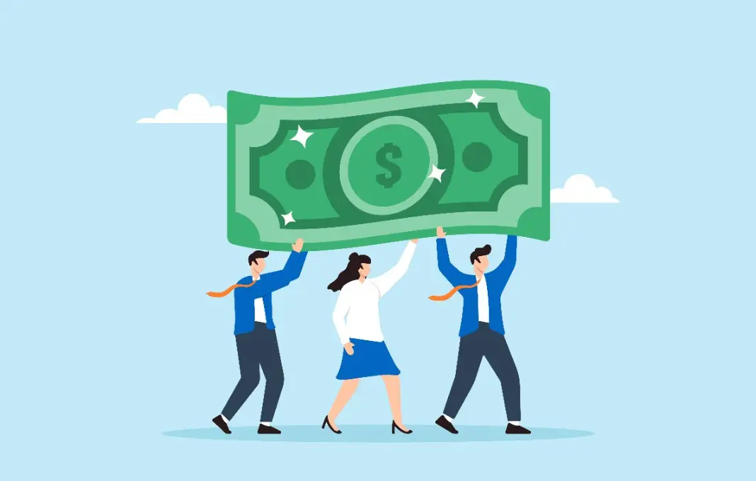 Flat illustration of business people carry dollar