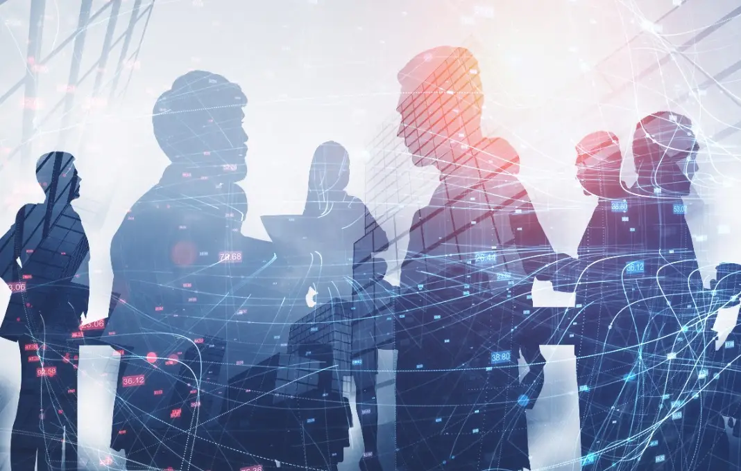 Silhouettes of business people, network
