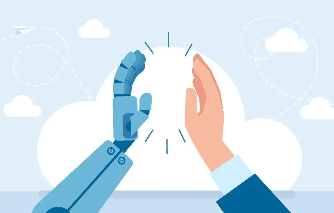 businessman hand high five with robot hand