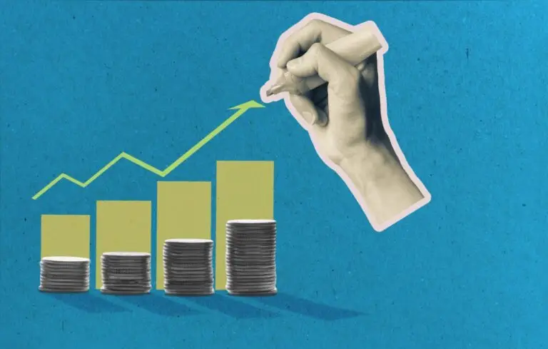 stacks of coins and growth graph. Hand draws a graph of growth. Profitable investment, business concept. art collage.